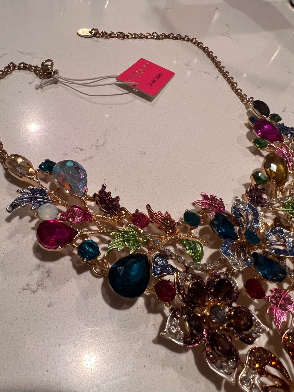 Christian Siriano Multicolor Floral Crystal Bib Necklace - Picture 9 of 15